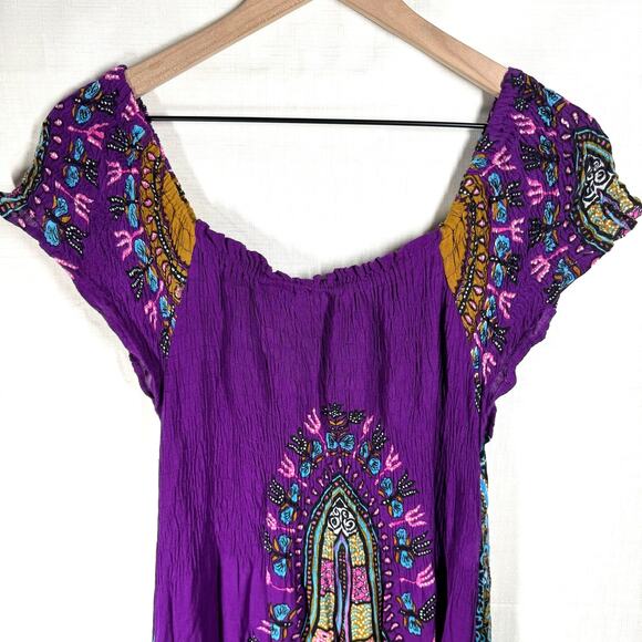 Boho Maxi Dress Purple Women's S Mumu Off the Shoulder Colorful Festival Hippie - Picture 7 of 11